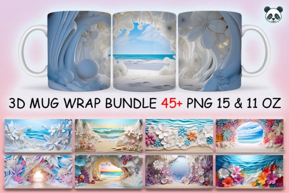 3D Beach & Flowers Mug Wrap Bundle