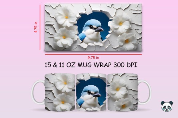 3D Blue Jay Mug Wrap Sublimation Design