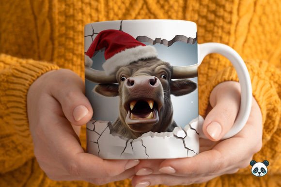 3D Christmas Buffalo Mug Wrap Design