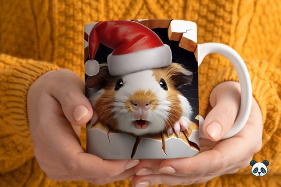 3D Christmas Pig Mug Wrap 4: Festive Sublimation Design