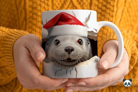 3D Christmas Seal Mug Wrap Design