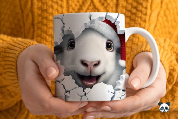3D Christmas Sheep Mug Wrap Design