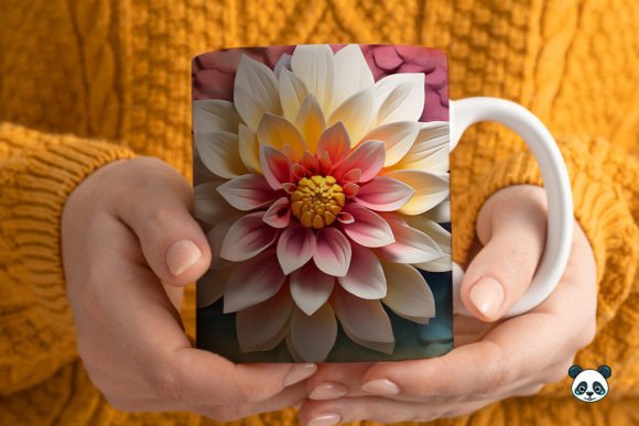 3D Dahlia Mug Wrap Sublimation Design