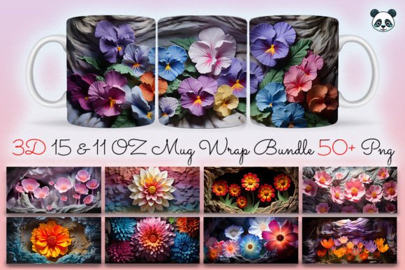 3D Flowers Mug Wrap Sublimation Bundle