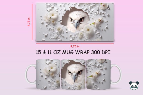 3D Hawk Mug Wrap Sublimation Design