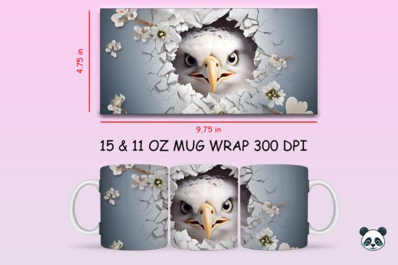 3D Hawk Mug Wrap Sublimation Design
