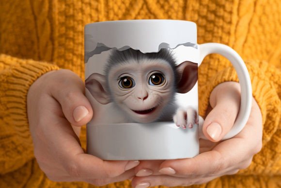 3D Monkey Mug Wrap PNG for Sublimation