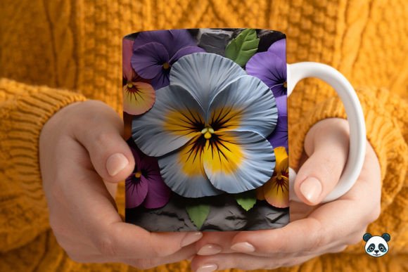 3D Pansy Mug Wrap Sublimation Design