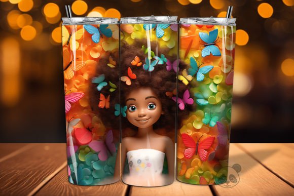 Elevate Your Sublimation Business with the 3D Afro Little Girl Tumbler Wrap PNG