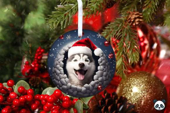 Husky Dog 3D Christmas Ornament 2: Elevate Your Holiday Decor with Digital Sublimation Art