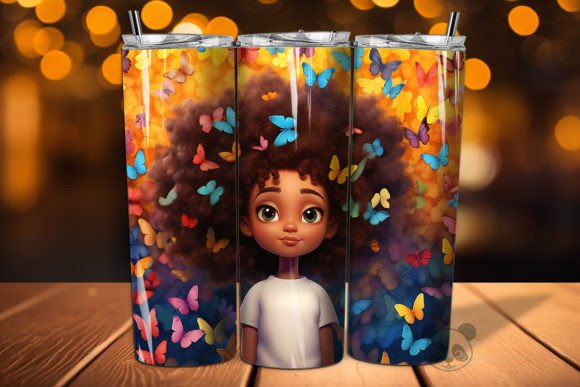 Strategic Branding with the 3D Afro Little Girl Tumbler Wrap PNG 25